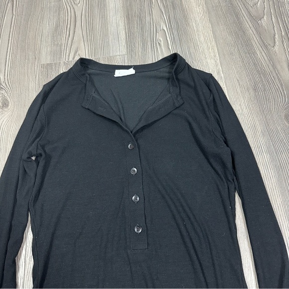 CLYQUE Black Ribbed Henley Mini Dress Long Sleeve Bodycon Stretch Party - Picture 2 of 6